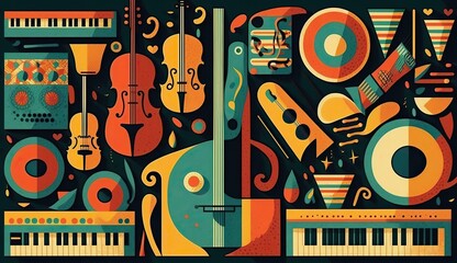 AI Generated. AI Generative. Abstract music sound audio pattern background with music instruments. Graphic Art