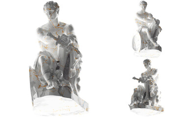 Luxurious white marble and gold statue of Ludovisi Ares, perfect for fashion apparel promotion.