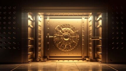 Bank vault with open door. Generative AI