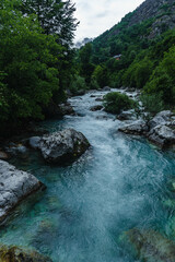 The river Valbona infront of the Albanian Alps in Valbona, Albania.