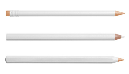 minimalist set of white pencils isolated on transparent background, minimal design element for business or school, education, top view, flat lay, cut out