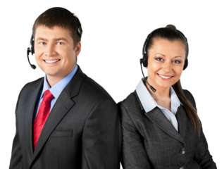 Portrait of a Female and Male Phone Operator in Headset