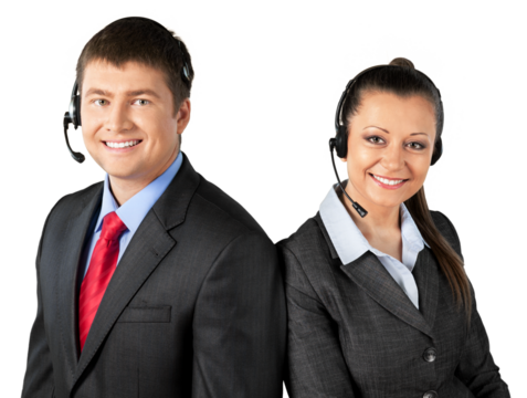 Portrait of a Female and Male Phone Operator in Headset