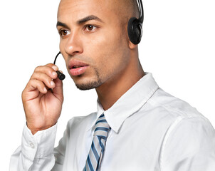 Portrait of a man with headset working as a call center operator