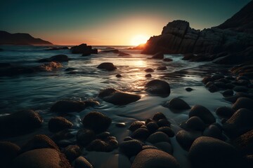 Beautiful Rocks in the Sea, Crystal Clear Water, Sunset, Cinematic Shot