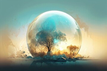 Living in a Bubble Magical Sphere, digital painting made with Generative AI