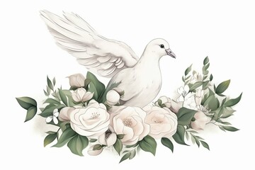 In loving memory illustration with dove illustration. Generative AI