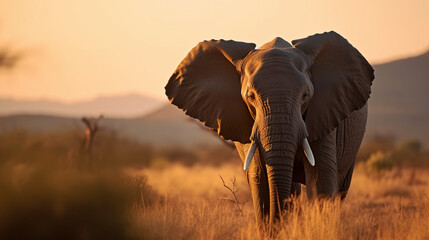 Fototapeta na wymiar A large elephant walking through a dry grass field. AI generative image