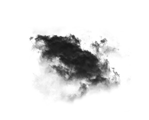 Black smoke cloud, steam and transparent png for gas, fog or explosion in mist pattern. Abstract, dark dust clouds or isolated pollution on cutout background in texture, graphic or environment
