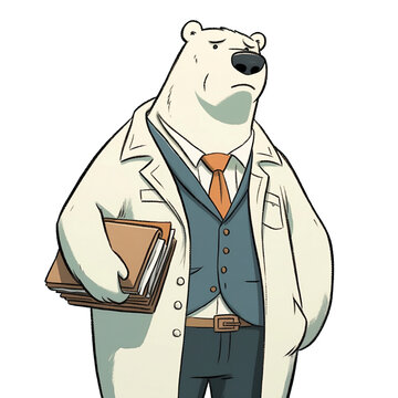 Eisbär Arzt im Kittel mit Akten / Tier Illustration