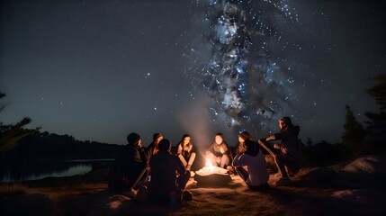 Fototapeta na wymiar A campfire under a starry night sky