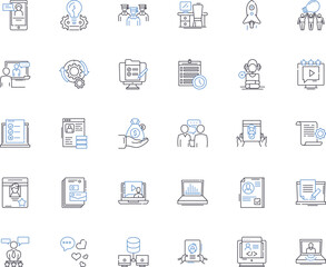 Print journalism line icons collection. News, Headlines, Reporters, Beat, Deadline, Scoop, Pulitzer vector and linear illustration. Investigation,Bias,Editorial outline signs set