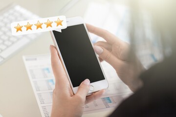 Service review concept, hand hold smartphone