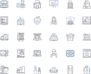 Property revamp line icons collection. Renovation, Remodeling, Refurbishment, Modernization, Upgrade, Redesign, Renovate vector and linear illustration. Transformation,Repainting,Refinishing outline