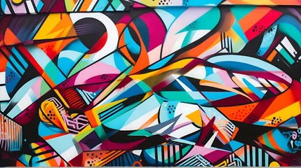 Gardinen An abstract photo of a colorful graffiti mural © JLBGames