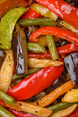 Delicious vegetables steamed peppers, asparagus beans and potatoes