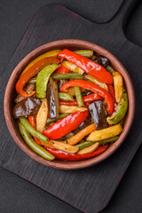 Delicious vegetables steamed peppers, asparagus beans and potatoes