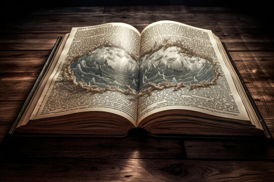 Old magic book in ancient room. Fantasy, nature or learning concept. Generative AI