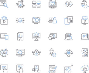 Technological line icons collection. Innovation, Automation, Digitalization, Augmented Reality, Virtual Reality, Cybersecurity, Cloud Computing vector and linear illustration. Artificial Intelligence