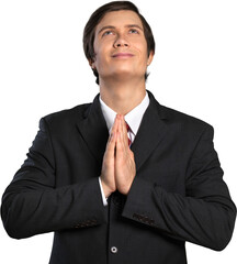 Businessman giving prayer of thanks