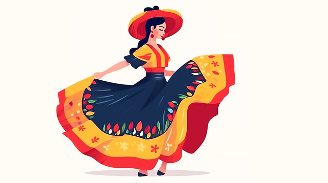 Pretty woman dancing Colombian traditional dance isolated background, generative ai tools 