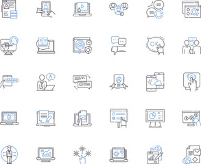 Supervision control line icons collection. Monitoring, Oversight, Regulation, Inspection, Management, Direction, Coordination vector and linear illustration. Guidance,Leadership,Administration outline