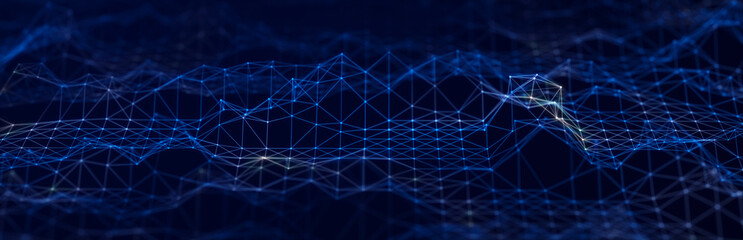 Abstract illustration with connected dots and lines. Digital network background. The concept of science, technology. 3D