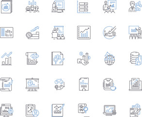 Statistic representation line icons collection. Graphs, Charts, Diagrams, Infographics, Tables, Visualizations, Bar vector and linear illustration. Line,Pie,Scatterplot outline signs set