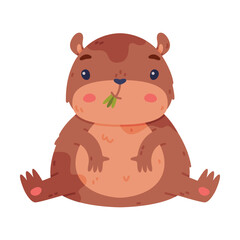 Cute Hamster Character with Stout Body Sitting and Chewing Grass Vector Illustration