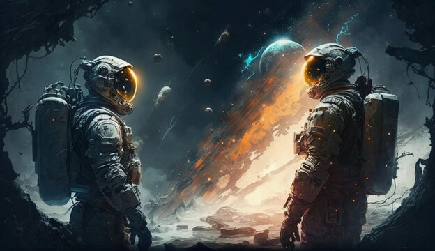 a space war, aliens vs astronauts, Generative AI