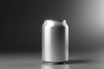 Blank silver Soda Can Mock up on light gray background. Tin package of beer or drink.D rendering  Generative AI