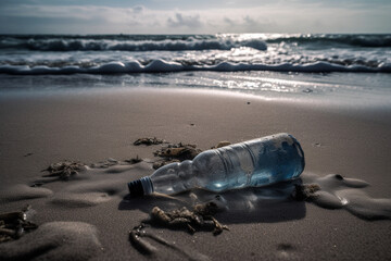 Plastic water bottles pollution in ocean  Generative AI