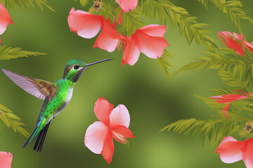 Naklejka premium ai-generated illustration of a hummingbird in a tropical forest