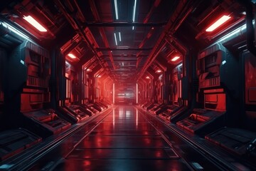 sci-fi spaceship corridor. Futuristic technology abstracts seamlessly for tech titles and background Generative AI