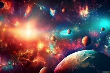 Obraz na płótnie Canvas Amazing illustration of galaxy with stars and planets, banner design. Fantasy world. Generative AI