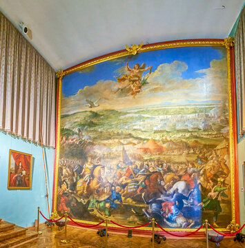 The large Battle of Vienna painting by Martino Altomonte in Olesko Castle, on July 28 in Zolochiv, Ukraine