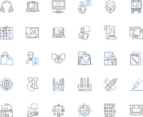 Independent contractor line icons collection. Freelance, Self-employed, Entrepreneur, Outsourced, Subcontractor, Consultant, Soloist vector and linear illustration. Overhead,Autonomy,Expertise outline