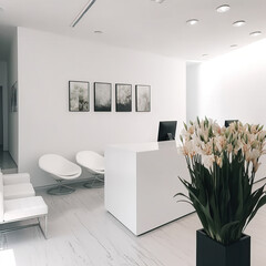 A minimalist reception area with a welcoming atmosphere and minimal decor, Generative AI
