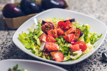 Salad with delicious tomatoes and green peppers