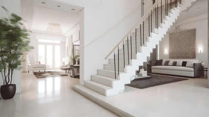 a beautiful staircase in the hall, nice white design