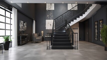 Fototapeta premium a beautiful staircase in the hall, black design