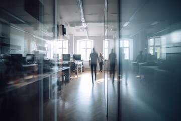 Office space with blurred people. Generative AI