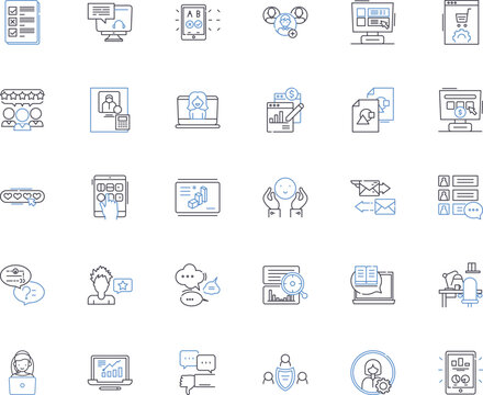 Advertising techniques line icons collection. Persuasion, Targeting, Branding, Promotions, Segmentation, Endorsement, Packaging vector and linear illustration. Endurance,Subliminal,Humor outline signs