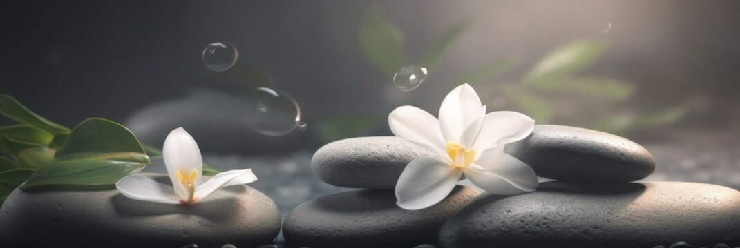 Spa Still Life with Stones for Cosmetic Beauty Spa Treatment. Aromatherapy body care therapy for women with candles for relaxation and wellness.Generative AI