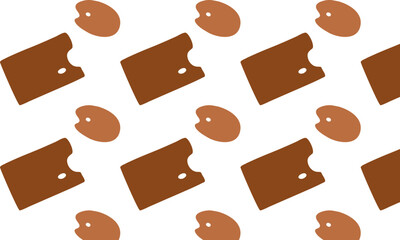 Vector pattern from art palettes. Brown on a white background. Goods for creativity, everything for painting. Wrapping paper, fabric, wallpaper. Minimalism, vintage. Eps10