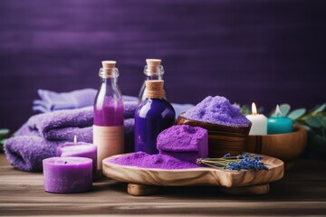 Obraz na płótnie Canvas Spa Still Life with Candles for Cosmetic Beauty Spa Treatment. Aromatherapy body care therapy for women with candles for relaxation and wellness.Generative AI