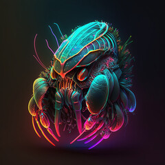 Obraz premium AI Generated Aliens Hermit Crab face neon illustration