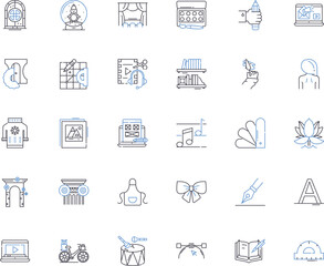 Fototapeta premium Artisanal goods line icons collection. Handcrafted, Authentic, Traditional, Artistic, Unique, Handmade, Exquisite vector and linear illustration. Vintage,Rustic,Local outline signs set