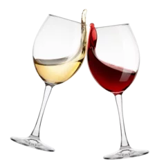 Fototapeten red and white Wine splash in glass isolated on white background, full depth of field © grey