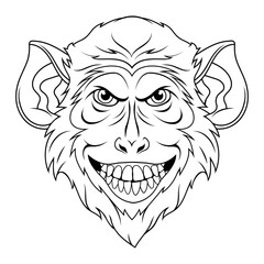 Monkey face. Vector illustration of a sketch  chimpanzee. Portrait wild animal in zoo.